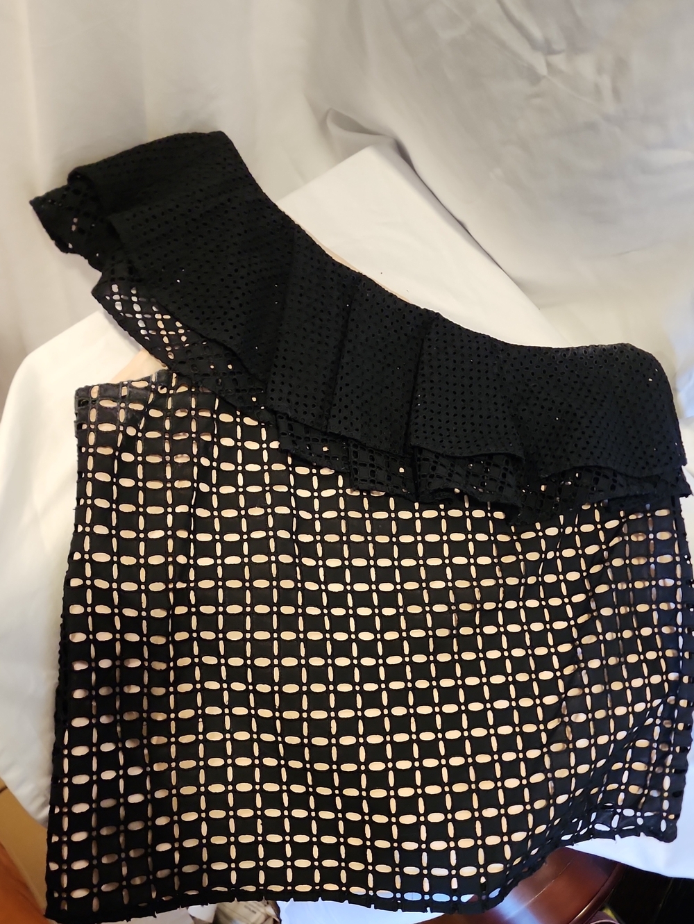 J. Crew Black Lace One-Shoulder Eyelet Lace Top